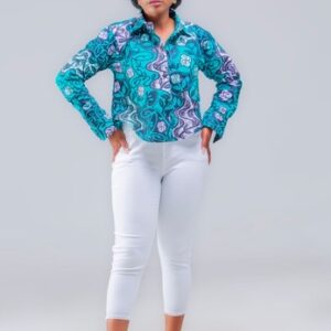 PRODUCT NAME: ANITA CROP AFRO PRINT SHIRT PRODUCT DETAILS: Anita crop afro print shirt is a must-have shirt just like other regular shirt. it is ideal for all occasions, girls out, and ceremony events. Put it on during the summer, fall, and spring seasons. The model is wearing U.S6 OR Large Neck Collar Front buttons Lower or Over wrist buttons Made in Goma/africa